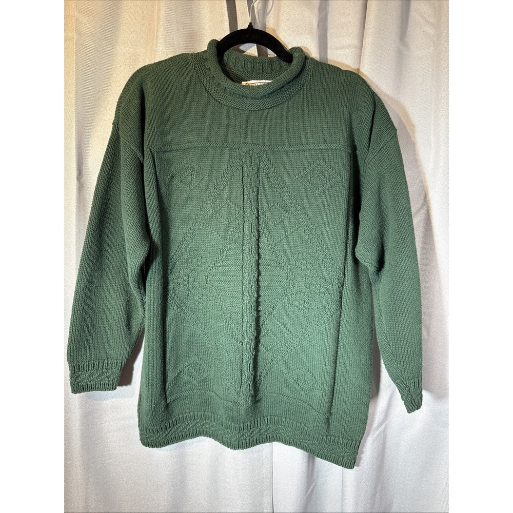 Vintage Knit Street Cotton Sweater Large L Green Textured Mock Neck Grangpa